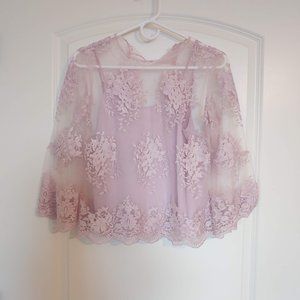 See-through mesh/lace blouse